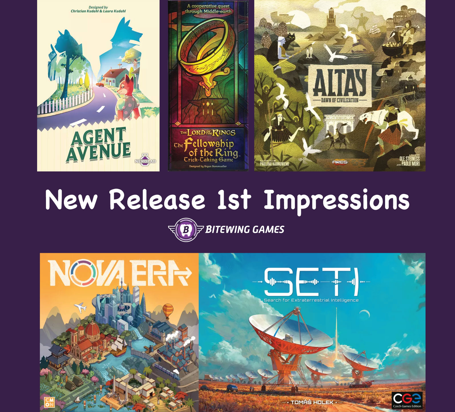 Read more about the article 1st Impressions of The Fellowship of the Ring: Trick-Taking Game, SETI, Altay, Nova Era, and Agent Avenue